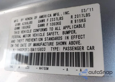 2011 Honda Accord 2.4 Lx from USA, damaged, VIN 1HGCP2F34BA115933